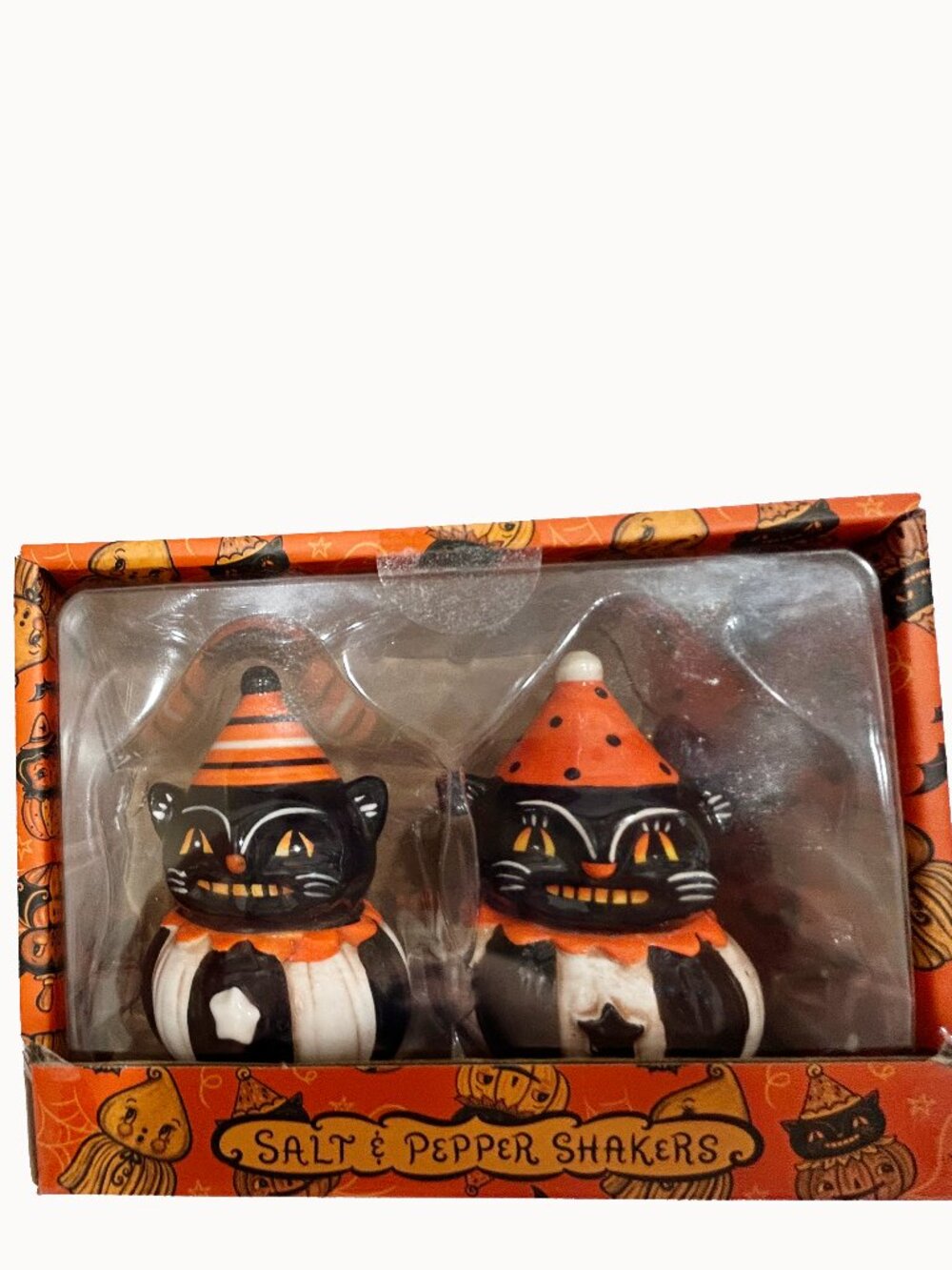 Transpac Johanna Parker Halloween Black Cat Salt & Pepper Shakers Set - NIB